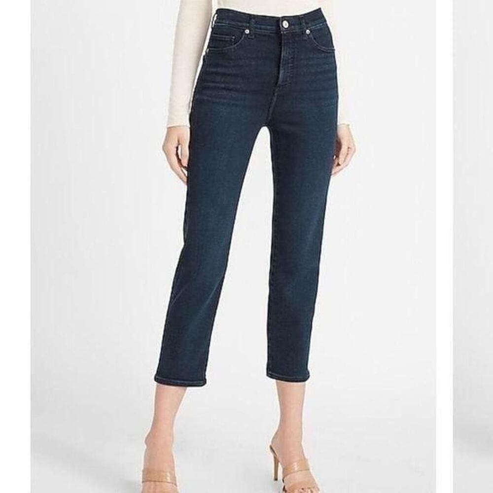 Express High Waisted Cropped Mom Jeans Dark Wash Denim Classic Style 6 SHORT